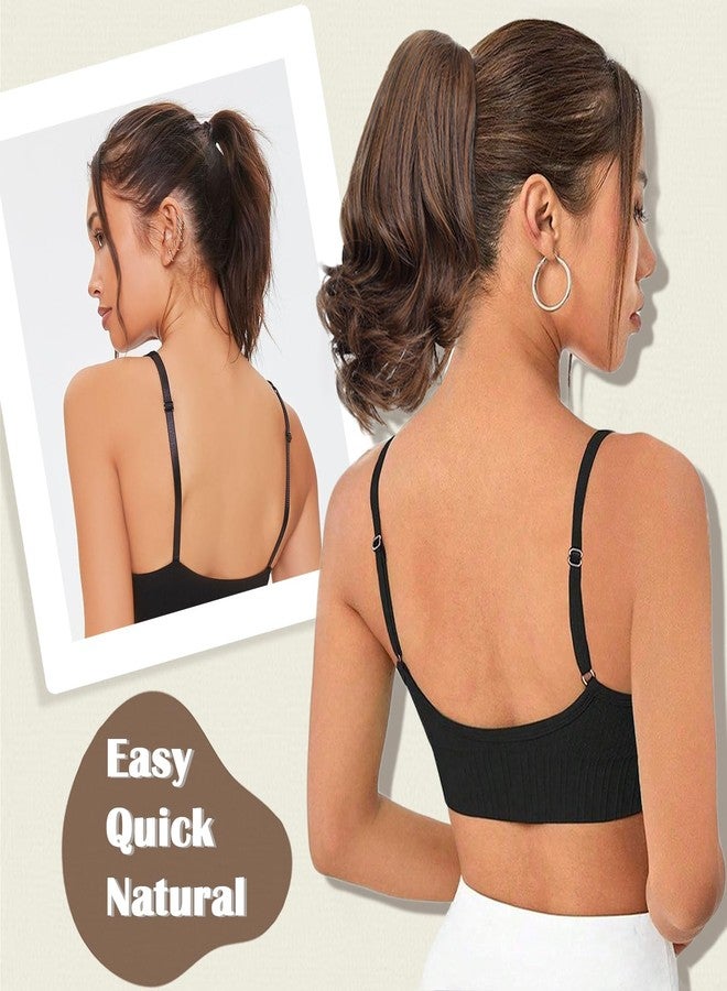 Angzon Ponytail Extension 8 Inch Claw Clip in Ponytail Short Curly Ponytail Extension for Women Messy Bun Fluffy Wavy Curly Synthetic Versatile Brown Hairpieces - Image 4